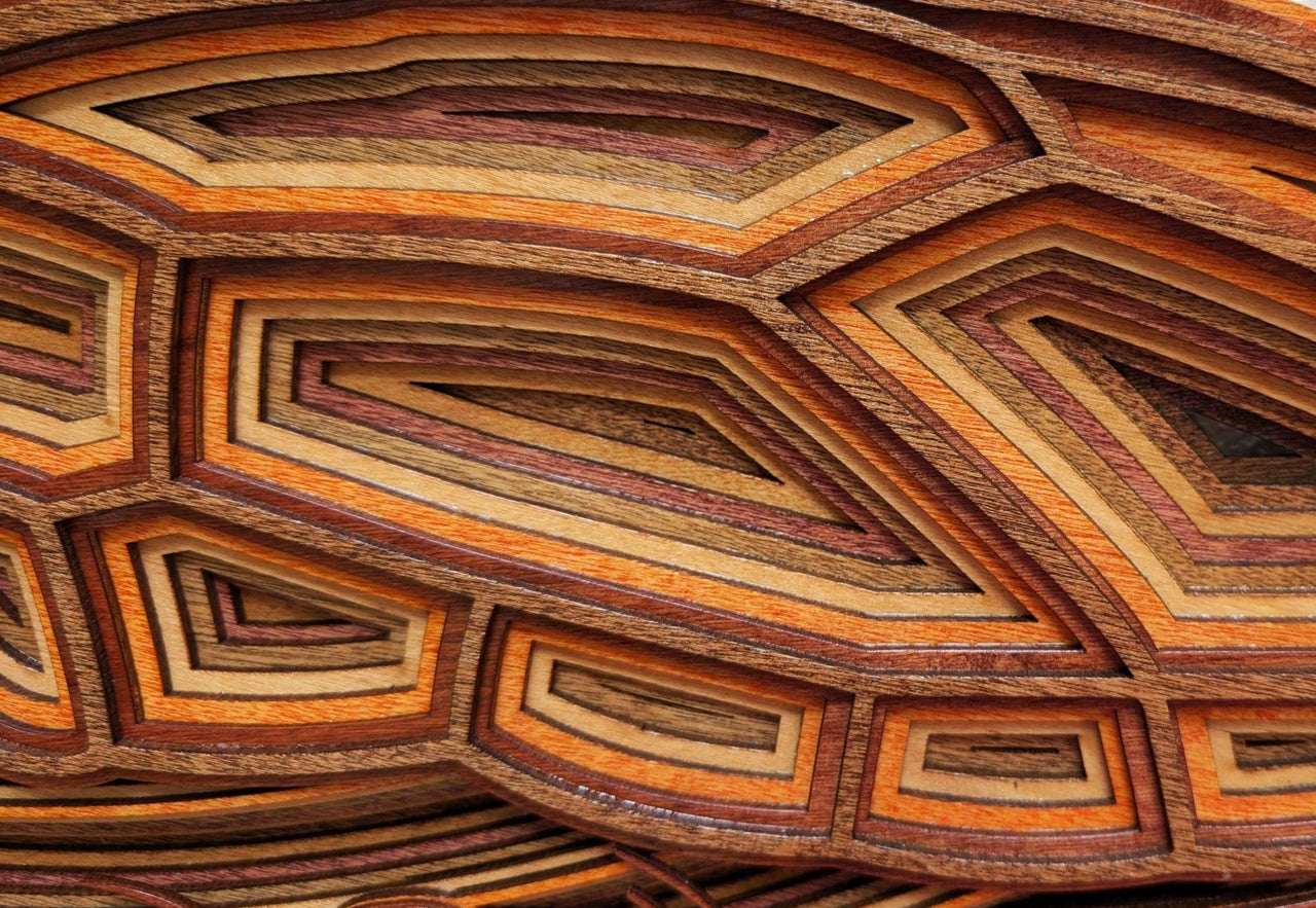 3D Wood Sea Turtle Wall Art: Multi-Layered Stained Nautical Decor