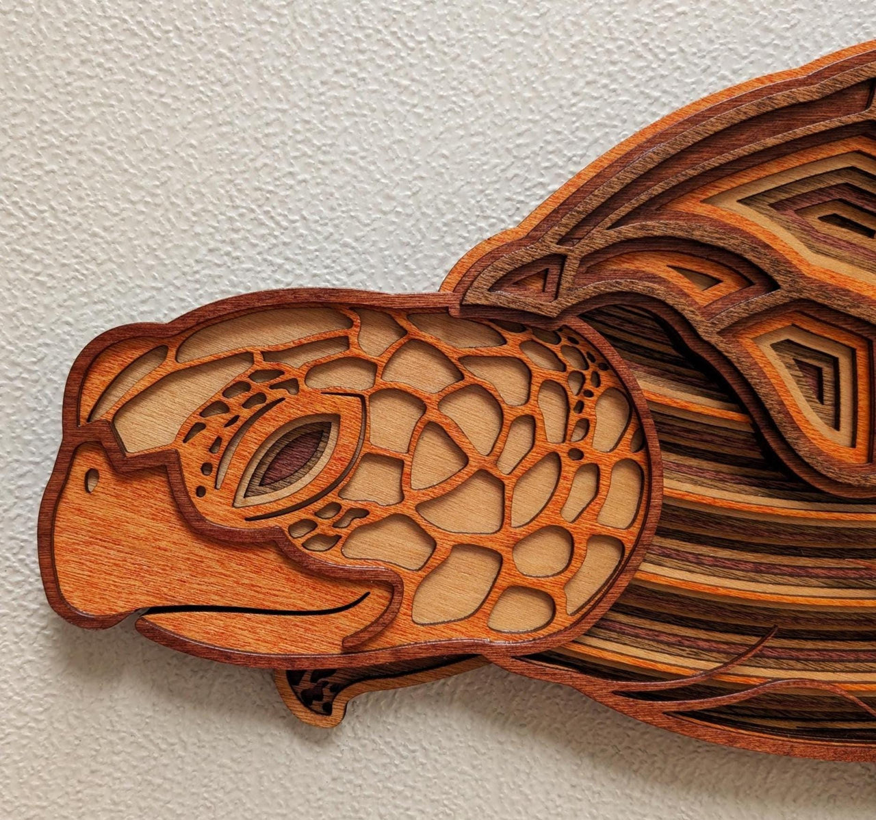 3D Wood Sea Turtle Wall Art: Multi-Layered Stained Nautical Decor