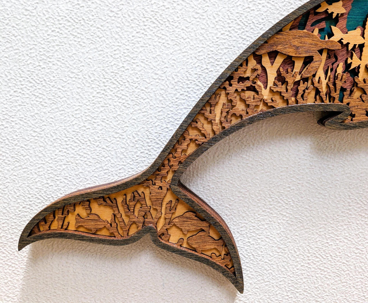 3D Dolphin Wood Wall Art: Multi-Layered Stained Wood, Nautical Decor