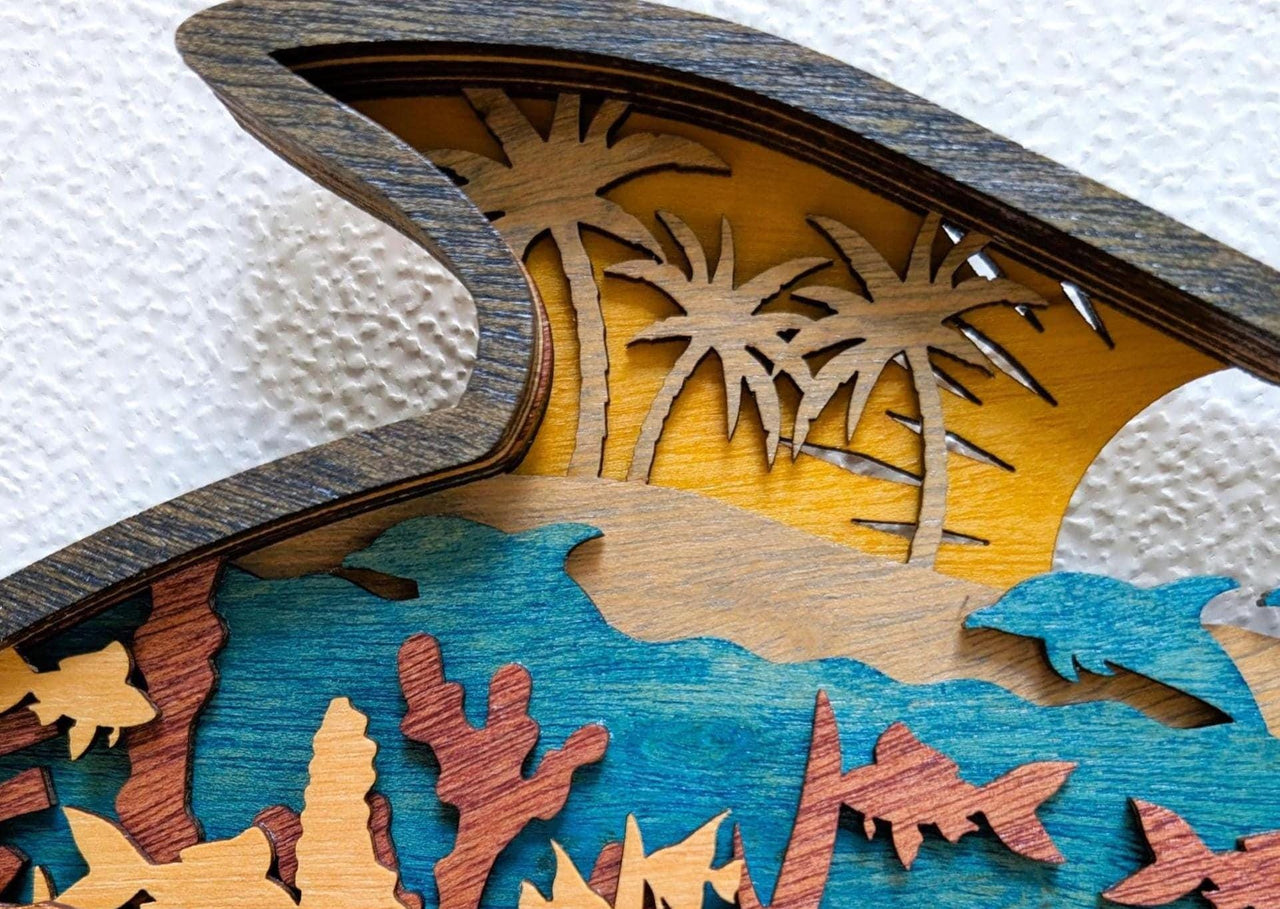 3D Dolphin Wood Wall Art: Multi-Layered Stained Wood, Nautical Decor