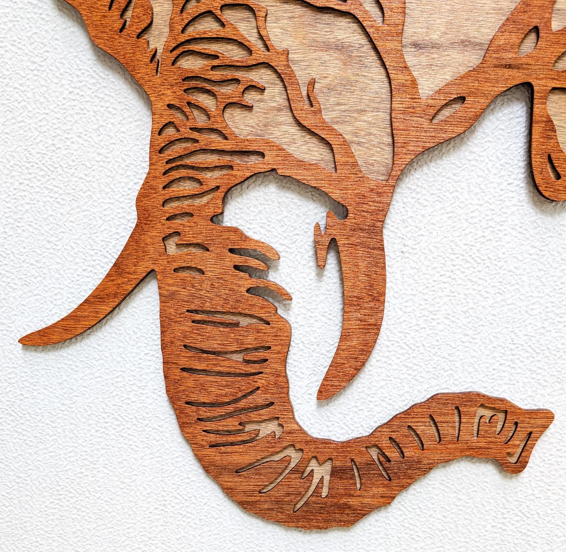 3D Layered Wood Elephant Wall Art: Hand-Stained Jungle Decor