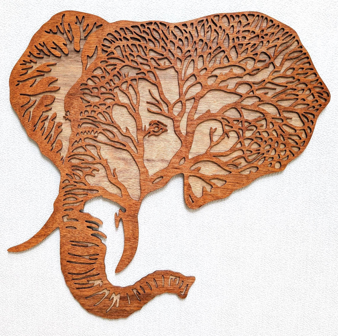 3D Layered Wood Elephant Wall Art: Hand-Stained Jungle Decor
