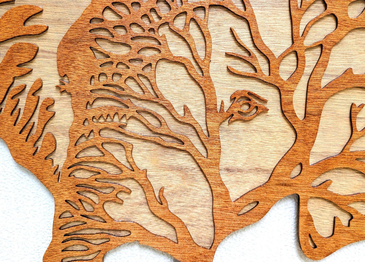 3D Layered Wood Elephant Wall Art: Hand-Stained Jungle Decor