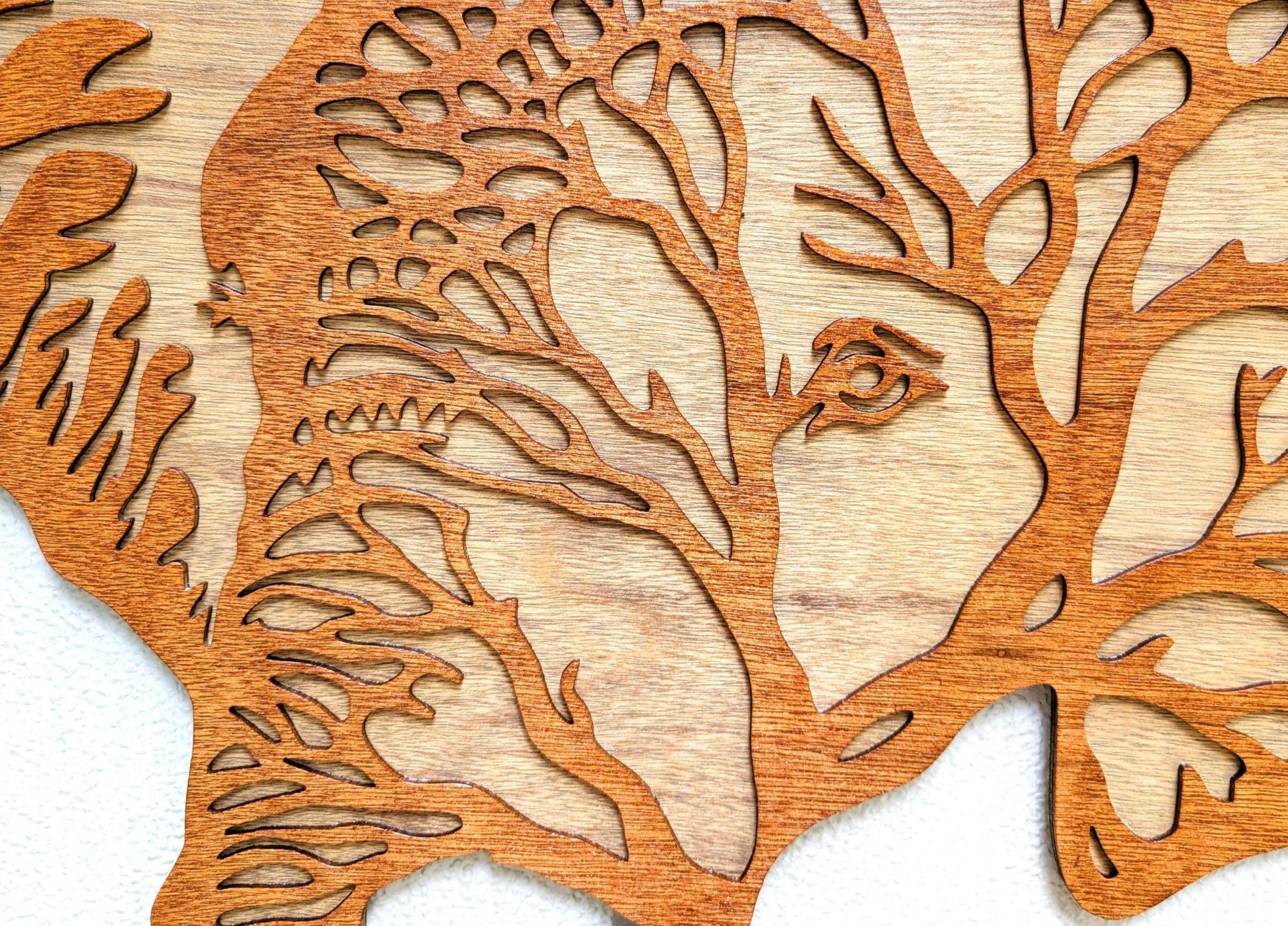 3D Layered Wood Elephant Wall Art: Hand-Stained Jungle Decor