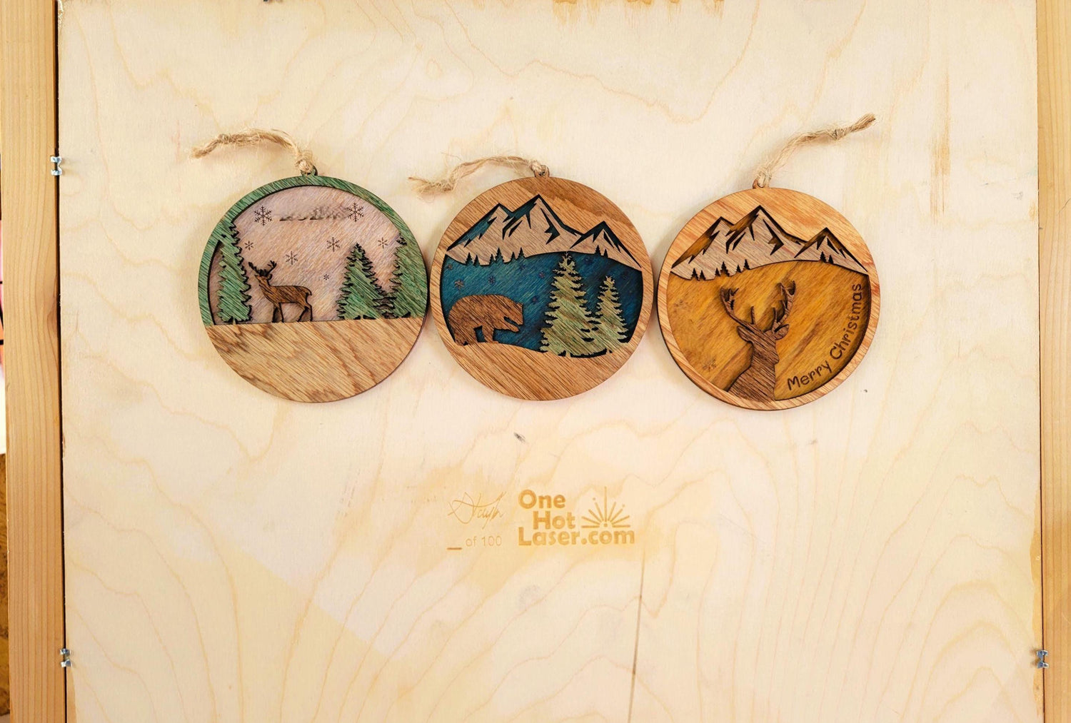 Wildlife Ornaments with Bear, Deer, Mountains, Forest Scene