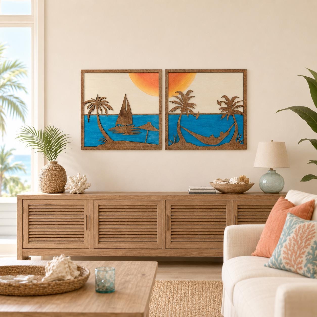SUNSET OCEAN SCENE Wood Wall Art