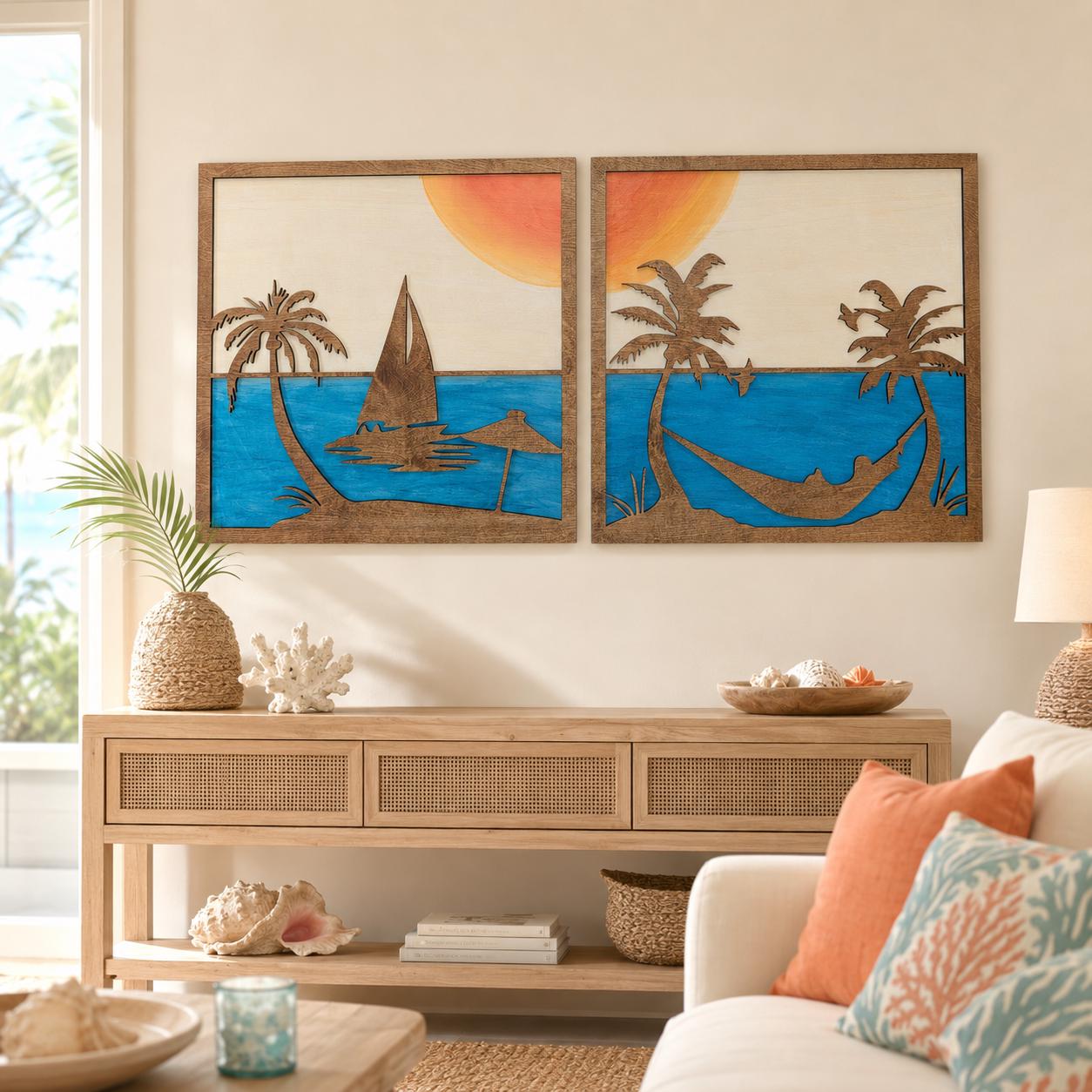 SUNSET OCEAN SCENE Wood Wall Art