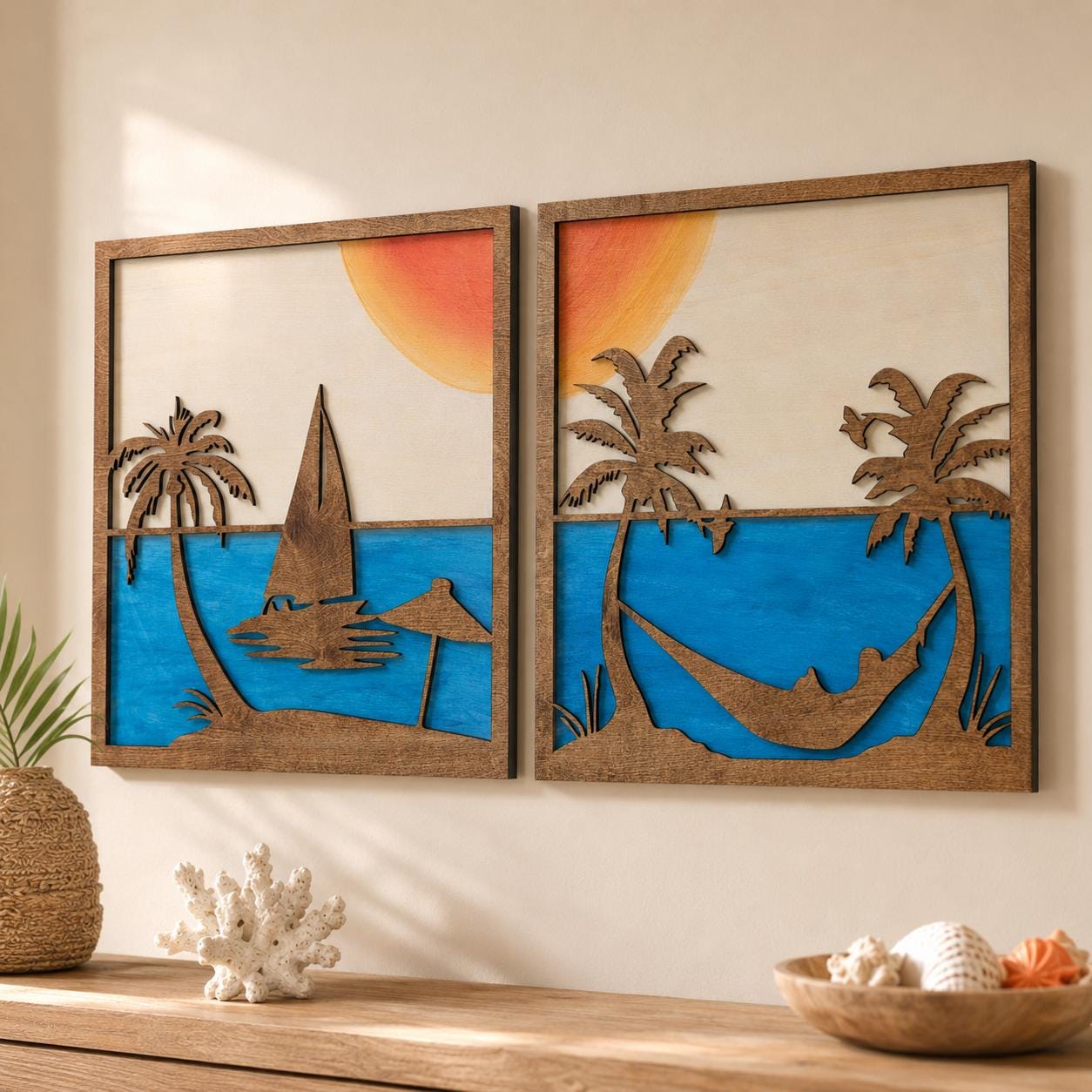 SUNSET OCEAN SCENE Wood Wall Art