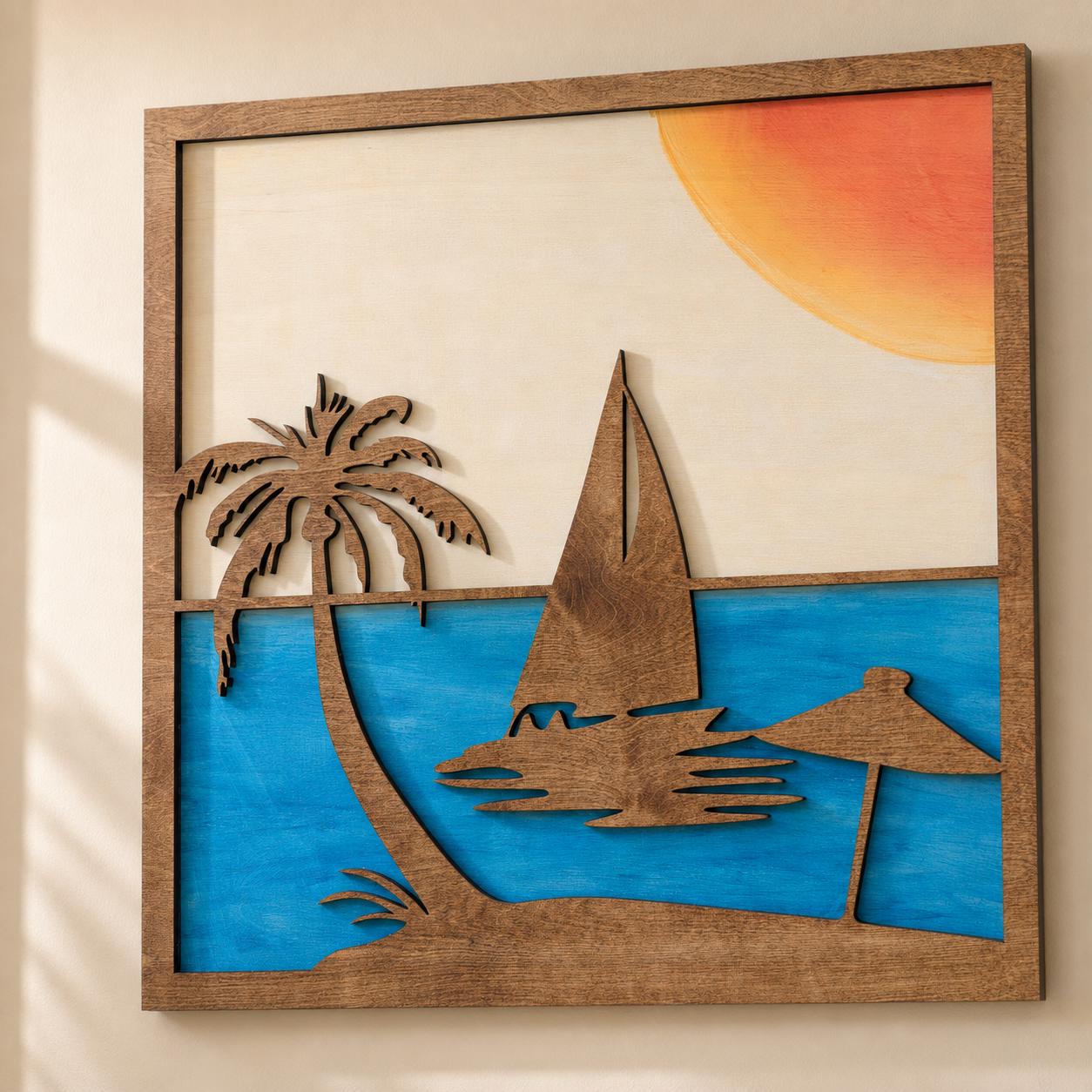 SUNSET OCEAN SCENE Wood Wall Art