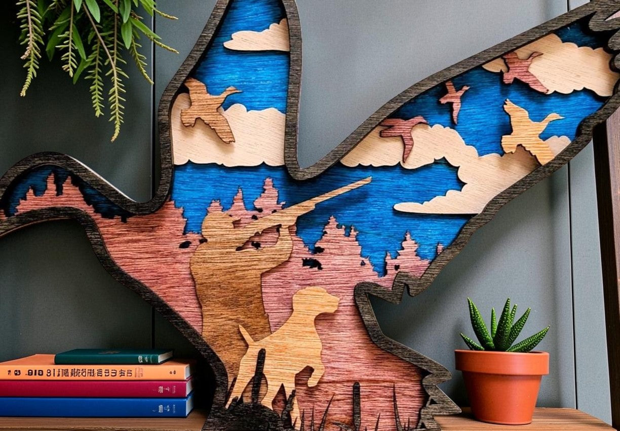 Duck Hunting Wall Art: Multi Layered Stained Wood