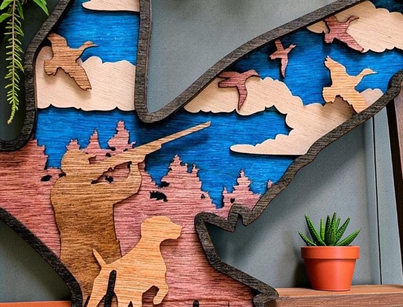 Duck Hunting Wall Art: Multi Layered Stained Wood