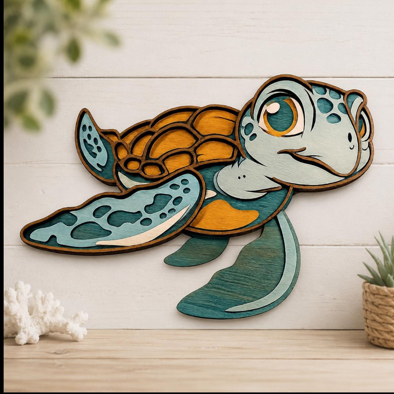 Baby Sea Turtle Layered Wood Wall Art | Nursery Decor | Handmade | Beach House Wall Hanging
