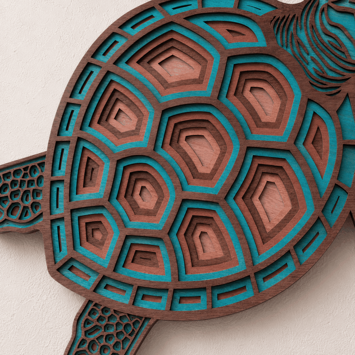 turquoise and brown layered sea turtle wood wall art