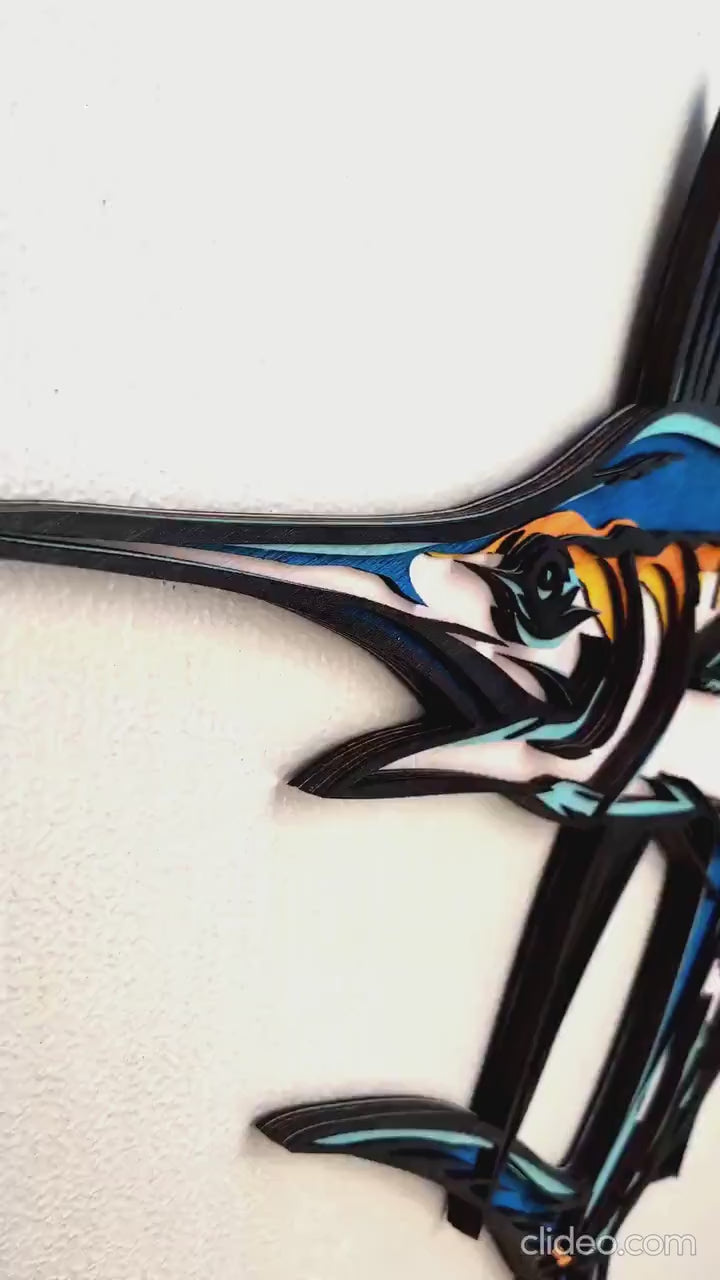 Layered Wooden Marlin Wall Art | Coastal Fish Decor, Sport Fishing Gift